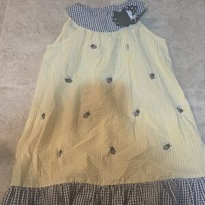 Yellow Gingham Dress with Bee Pattern